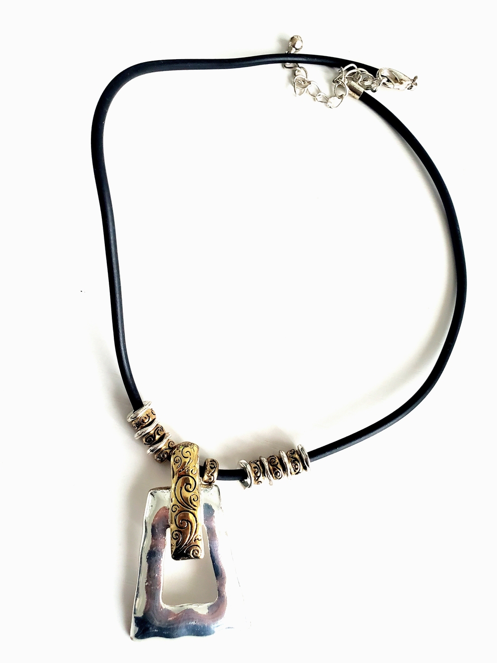 Gold & Silver Pendant Leather Necklace - Women Jewelry